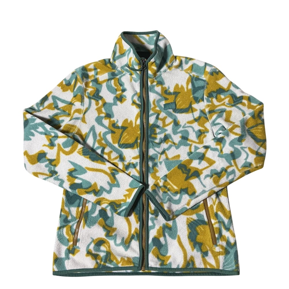 REI Co-op Gorpcore Women‎ Full Zip Fleece Jacket Abstract Print Yellow XS 217359